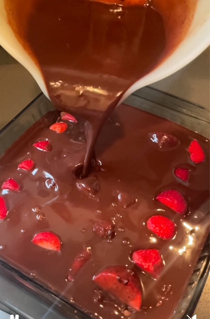 Chocolate Covered Strawberry Brownies infused with Rose Petal Brown Butter