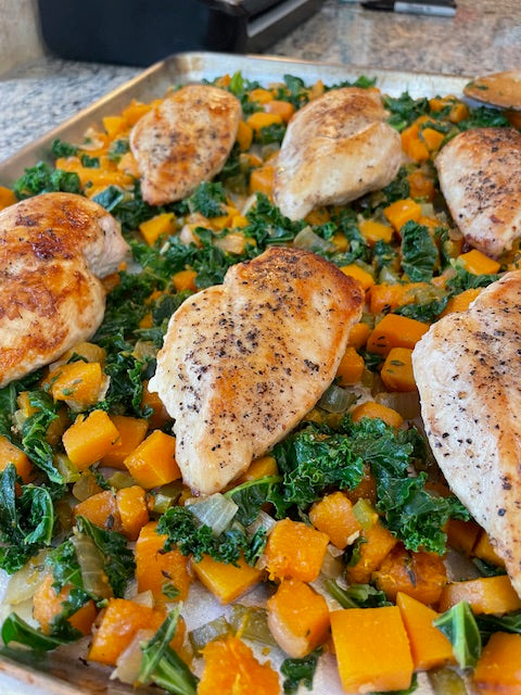 Skillet Chicken with Butternut Squash & Kale