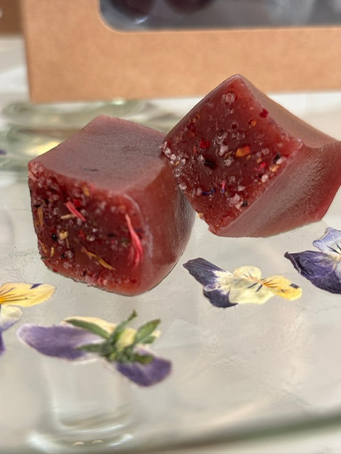 Hibiscus Caramels with Edible Flower Sea Salt