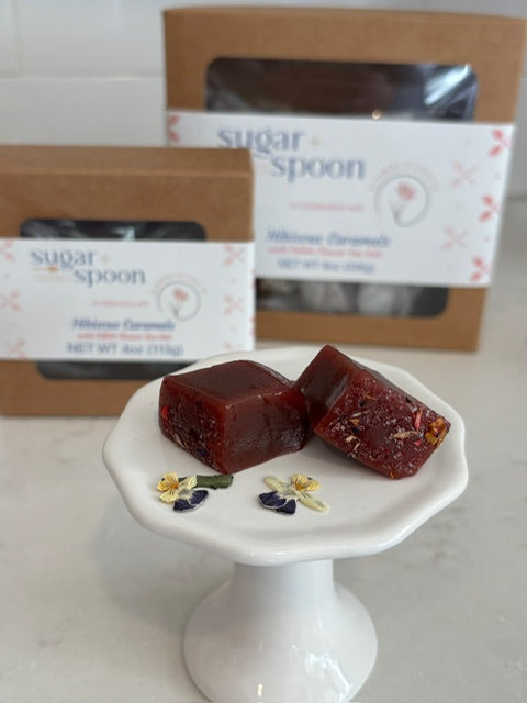Hibiscus Caramels with Edible Flower Sea Salt