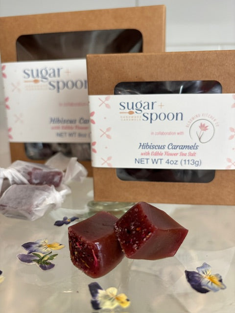 Hibiscus Caramels with Edible Flower Sea Salt